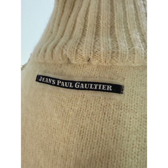 Vintage Jean Paul Gaultier Wool Zip Up Turtleneck Sweater Cream Size L - Picture 6 of 10